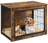 Yaheetech Dog Crate Furniture End Table with Cushion & Double Doors for Shiba Inus, Bichon Frises, Shih Tzus, Medium Dog Cage 80.5x55.5x64 cm, Rustic Brown