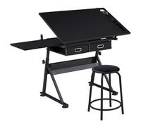 Yaheetech Drawing Table And Stool Set With Adjustable Angles Black