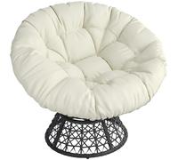 Yaheetech Egg Moon Papasan Chair with Comfy Cushion, 360° Swivel Oversized Round Reading Armchairs Lounger for Living Room/Indoor/Outdoor, Beige