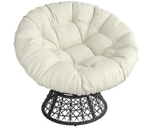 Yaheetech Egg Moon Papasan Chair with Comfy Cushion, 360° Swivel Oversized Round Reading Armchairs Lounger for Living Room/Indoor/Outdoor, Beige
