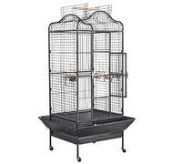 Yaheetech Extra Large Metal Bird Cage, Pet Cage for African Grey, Parakeets Cockatiels with Stand Open Play top Black