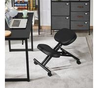 Yaheetech Faux Leather Adjustable Kneeling Chair With Posture Corrective Angled Seat And Castors Black