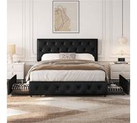Yaheetech Faux Leather Bed Frame W/ Adjustable Headboard And 2 Drawers Storage - Black / Double