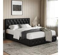 Yaheetech Faux Leather Bed Frame With Adjustable Headboard And 2 Drawers Storage - Black / King