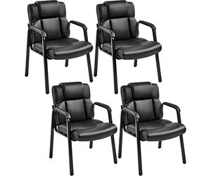 Yaheetech Faux Leather Guest Chairs Reception Chairs with Padded Armrests, Extra-wide Seat for Meeting, Office, Waiting Rooms, Set of 4