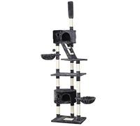 Yaheetech Floor to Ceiling Cat Tree, 228-255cm Height Adjustable Tall Tower for Indoor Cats, Scratching Post with Condos Baskets and Ladder Dark Grey