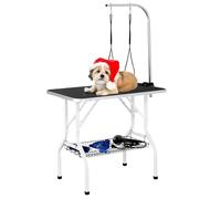 Yaheetech Foldable Dog Grooming Table 36'' Height Adjustable Pet Grooming Table w/Tool Shelf for Small/Medium Dogs/Cats Texture Groomers Table w/2 Loops, Black