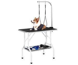 Yaheetech Foldable Dog Grooming Table 36'' Height Adjustable Pet Grooming Table w/Tool Shelf for Small/Medium Dogs/Cats Texture Groomers Table w/2 Loops, Black