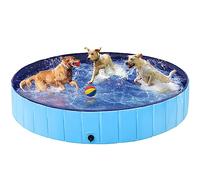 Yaheetech Foldable Pet Dog Paddling Pool PVC Puppy Swimming Pool Portable Dog Pool Extra Large Bathing Tub with Brush for Indoor Outdoor 180 x 30cm Blue