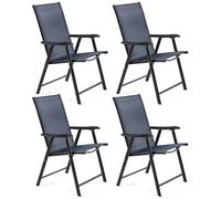 Yaheetech Folding Garden Chairs, High Back, Steel Frame, 4-Pack, Navy Blue | Garden Chairs with Backrest/ Armrests | Foldable for Easy Storage All Weather Chairs | For Garden, Lawn, Yard, Beach
