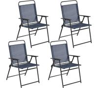 Yaheetech Folding Garden Chairs Set of 4, Outdoor Patio Gardern Chairs with Armrest and Steel Frame All-weather for Beach, Yard, Poolside and Camping, Navy Blue