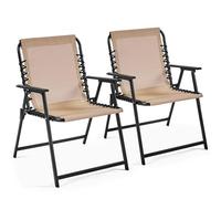 Yaheetech Folding Outdoor Chairs Set of 2 with Metal Frame, All Weather Foldable Dining Chairs with Backrest and Armrest for Garden, Lawn, Yard and Beach, Beige