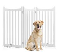 Yaheetech Freestanding Pet Gate Indoor 3-Panel Wooden Dog Gates for Small Medium Dogs, Foldable Puppy Fence with 2 Support Feet,Pets Door for Doorways/Stairs/Halls/Kitchen (White,91cm H X 152cm L)
