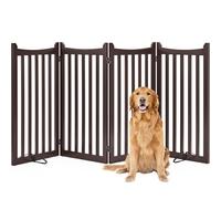 Yaheetech Freestanding Pet Gate Indoor 4-Panel Wooden Stair Gate for Small Medium Large Dogs, Foldable Dog Fence with 2 Support Feet,Pets Door for Doorways/Stairs/Halls/Kitchen (Espresso,91cm H X 202c