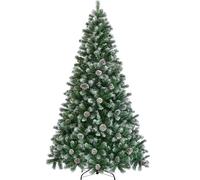 Yaheetech Frosted Artificial Christmas Tree with Pinecones, Stand, 229 cm | Hinged Christmas Fir Tree | Xmas Decorations | 82 Pinecones & Foldable Stand & 1346 PVC Tips | Festival & Home Decoration