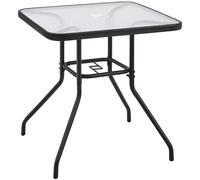 Yaheetech Garden Dining Table with Umbrella Hole, Square Tempered Glass Top Bistro Table with Metal Frame, Outdoor Furniture for Balcony Patio Backyard, 70x70cm, Balcony, Black