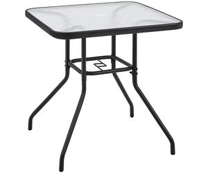 Yaheetech Garden Dining Table with Umbrella Hole, Square Tempered Glass Top Bistro Table with Metal Frame, Outdoor Furniture for Balcony Patio Backyard, 70x70cm, Balcony, Black