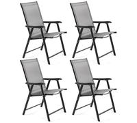 Yaheetech Garden Folding Dining Chairs Set of 4 with Backrest, Armrests, All Weather Patio Chairs Steel Frame 4 Pack for Garden, Lawn, Porch, Backyard, Poolside, Grey