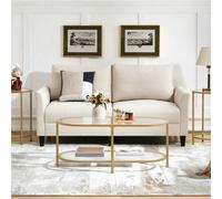 Yaheetech Gold Double Layer Oval Coffee Table With Clear Glass Tabletop And Shelf