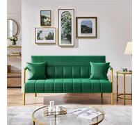 Yaheetech Green Upholstered Sofa Couch With Gold-Tone Metal Legs And 2 Pillows