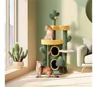 Yaheetech Green/yellow 123Cm Oasis-Themed Fleece-Covered Cat Tower