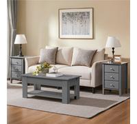 Yaheetech Grey 2-Piece 3-Drawer Wooden End Table Set With Metal Handles For Bedroom