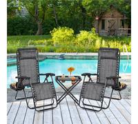 Yaheetech Grey 3Pcs Outdoor Zero Gravity Chairs And Table Set With Cupholder/pillow/ Armrests