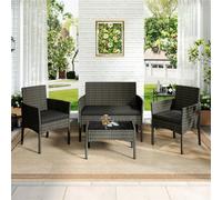 Yaheetech Grey 4Pcs Patio Rattan Sofa & Table Suite With Tempered-Glass Tabletop