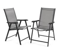 Yaheetech Grey Set Of 2 Outdoor Texteline Folding Dining Chairs With Backrest/ Armrests