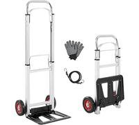 Yaheetech Heavy Duty Metal Hand Trolley, Folding Sack Truck on Wheels with Adjustable Handle Height & Gloves & Bungee Cord for Moving Furniture, Plants, 100 kg Capacity, Black