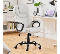 Yaheetech Height-Adjustable High-Back Faux Leather Office Chair With Lumbar Support And Swivel Seat - White