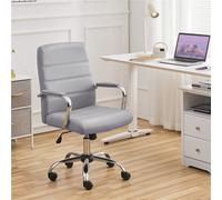 Yaheetech Height Adjustable Pu Leather Office Chair With Armrests - Light Grey