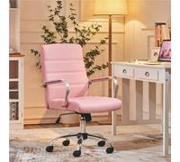 Yaheetech Height Adjustable Pu Leather Office Chair With Armrests - Pink