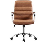 Yaheetech Height Adjustable Pu Leather Office Chair With Armrests - Retro Brown