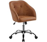 Yaheetech Height Adjustable Swivel Desk Chair With Castors And Armrests - Brown / Faux Leather
