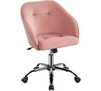 Yaheetech Height Adjustable Swivel Desk Chair With Castors And Armrests - Pink / Velvet