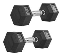 Yaheetech Hex Dumbbells Set with Work Guide, 5kg-10kg Dumbbells Pair, Anti-Roll Knurled Grip Rubber Dumbbells for Home Gym & Strength Training, 2x5kg