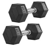 Yaheetech Hex Dumbbells Set with Work Guide, 5kg-10kg Dumbbells Pair, Anti-Roll Knurled Grip Rubber Dumbbells for Home Gym & Strength Training, 2 x 8kg