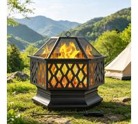 Hex-Shaped Steel Fire Pit for Outdoors - Black