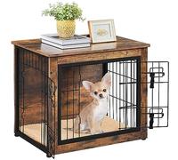 Yaheetech Indoor Dog Crate Furniture End Table with Cushion & Double Doors for Puppies Chihuahuas, Yorkshires, Pomeranians, Small Dog Cage ，69x51x61 cm, Rustic Brown