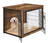 Yaheetech Indoor Dog Crate Furniture End Table with Cushion & Double Doors for Shiba Inus, Bichon Frises, Shih Tzus, Medium Dog Cage 96x65x67.5 cm, Rustic Brown