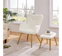 Yaheetech Ivory Boucle Accent Chair And Ottoman Set With Golden Metal Legs