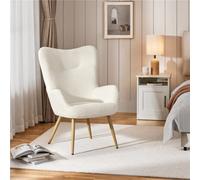 Yaheetech Ivory Boucle Accent Chair With Wood-Tone Metal Legs