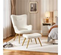 Yaheetech Ivory Boucle Fabric Accent Armchair And Ottoman Set