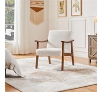 Yaheetech Ivory Boucle Fabric Armchair With Solid Wood Legs