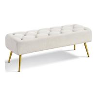 Yaheetech Ivory Upholstered Button Tufted Footstool With Adjustable Feet