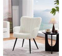 Yaheetech Ivory Upholstered Curved Back Fabric Armchair