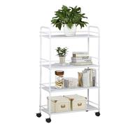 Yaheetech Kitchen Storage Trolley Rolling Utility Storage Cart on Wheels Narrow Metal Bathroom Organizer Unit for Bedroom/Laundry/Office, White
