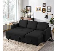 Yaheetech L-Shaped Sofa Bed 3 Seater Convertible Corner Sofa, Black | Pull Out Sectional Couch Bed with Storage, Reversible Chaise, for Living Rooms, Apartments, Office, 1.46Dx2.11Wx0.83H m