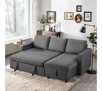 Yaheetech L-Shaped Sofa Bed 3 Seater Convertible Corner Sofa, Dark Grey | Pull Out Sectional Couch Bed with Storage, Reversible Chaise, for Living Rooms, Apartments, Office, 1.46D x 2.11W x 0.83H m